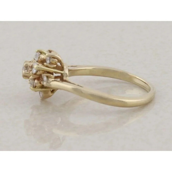 14k Yellow Gold Diamond Cluster Flower Ring Size 6 1/2 - Picture 7 of 8